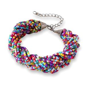 Rainbow Rice Bead Braided Bracelet Colorful Woven Multi-Strand Adjustable Length